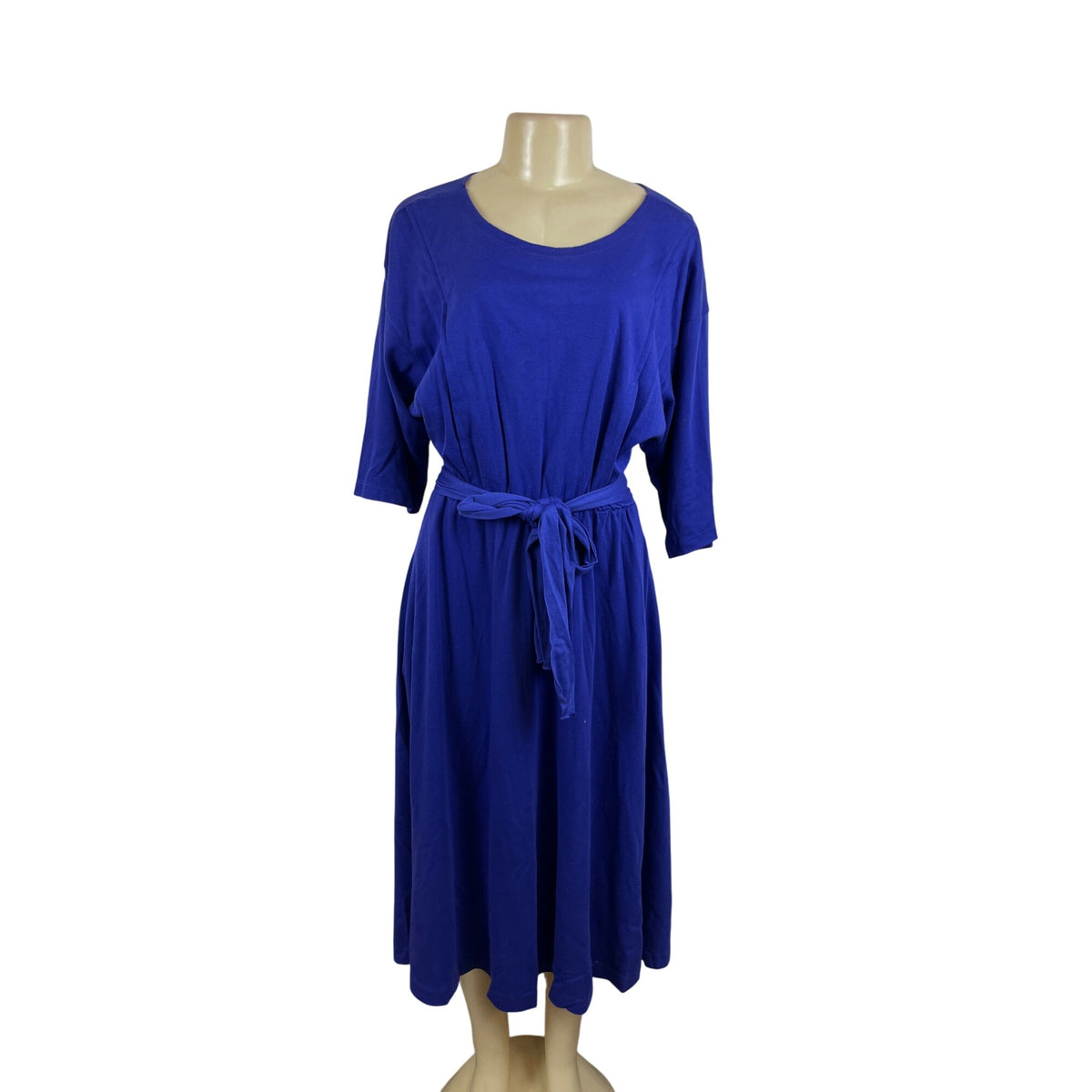 Motherwear Blue Nursing Dress With Belt & Elbow Length Sleeves Sz M