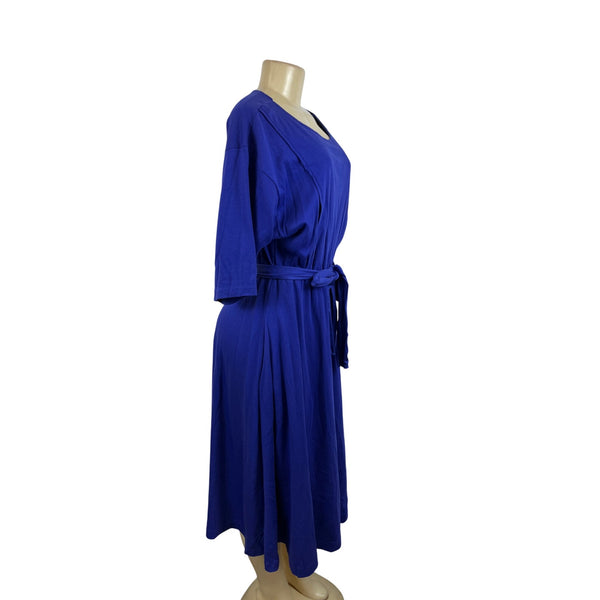 Motherwear Blue Nursing Dress With Belt & Elbow Length Sleeves Sz M