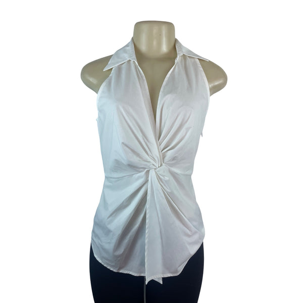 Sleeveless White Twist Front Blouse With Collar By Bailey 44 Size S