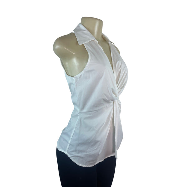 Sleeveless White Twist Front Blouse With Collar By Bailey 44 Size S