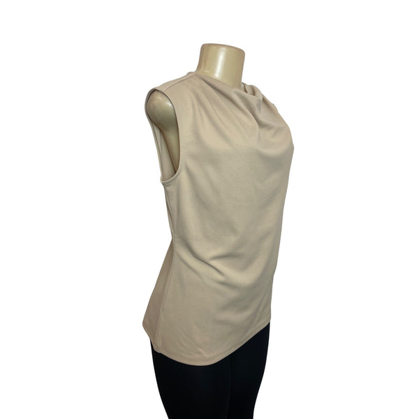 Ann Taylor Womens Beige Sleeveless Drape Neck Top Shirt Sz S