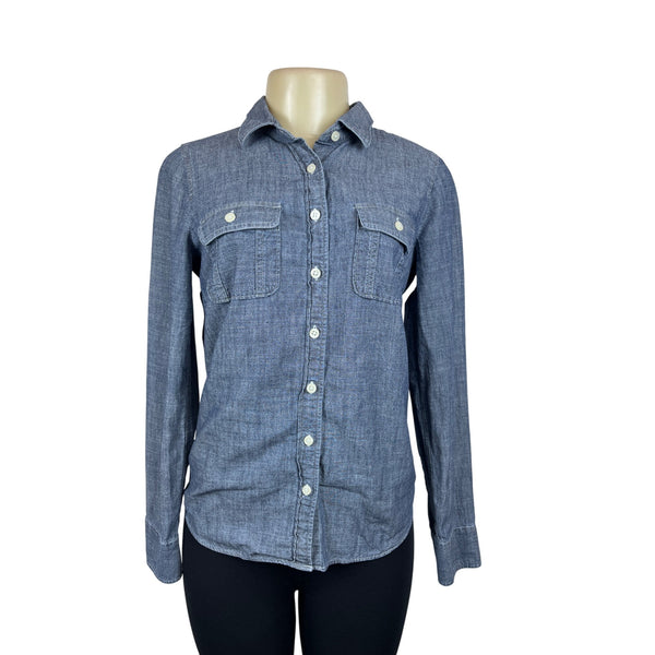 J. Crew Womens Chambray Button-Up Long Sleeve Denim Shirt  Sz XS