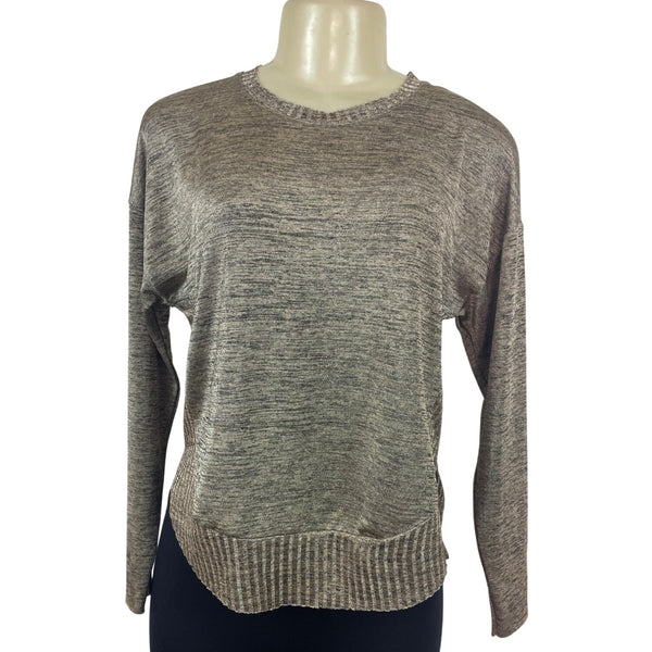 Zara Womens Long Sleeve Sweater Brown Ribbed Hem Light Knit Fabric Size Medium