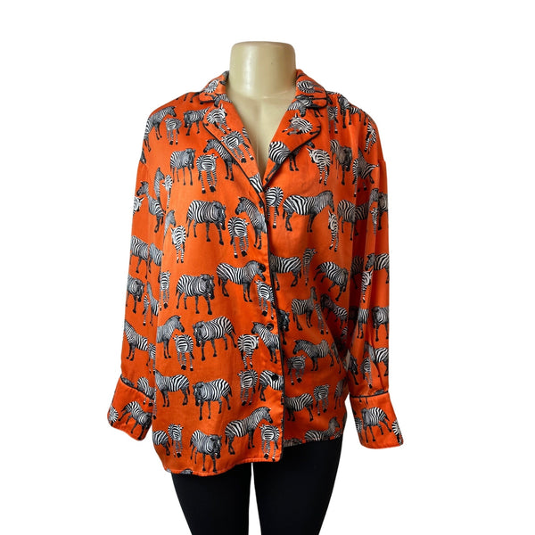 Urban Revivo Zebra Print Orange Button-Up Long Sleeve Blouse Sz 8