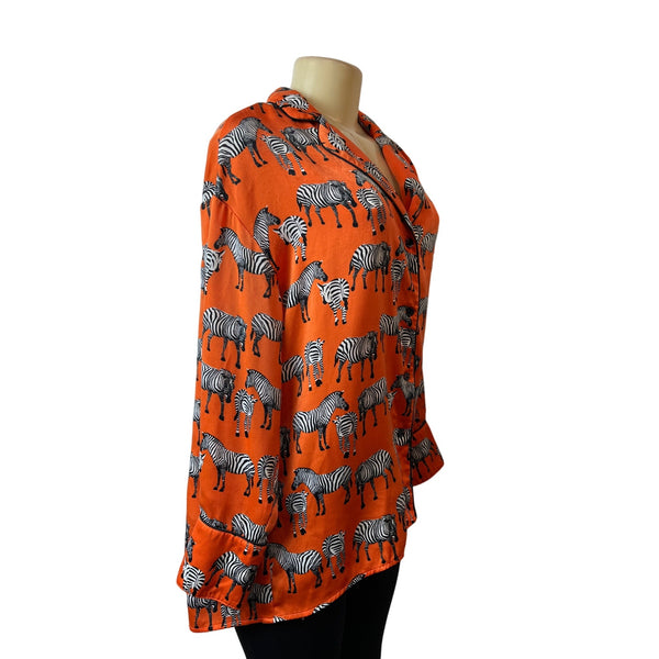 Urban Revivo Zebra Print Orange Button-Up Long Sleeve Blouse Sz 8