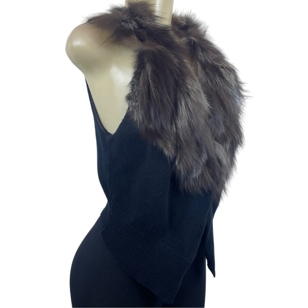 Cossé Womens Brown Fur Collar Vest Jacket Black/Grey Sz L