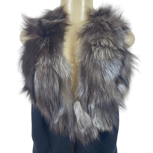 Cossé Womens Brown Fur Collar Vest Jacket Black/Grey Sz L