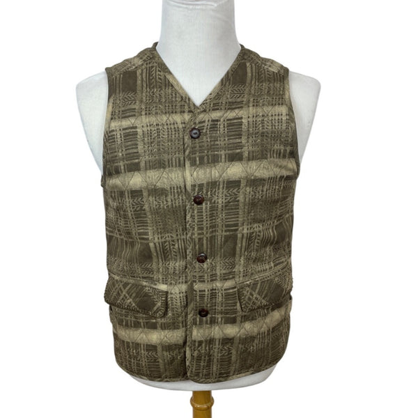 Vintage C" Est City Mens Quilted Plaid Button-Up Vest With Pockets Size S