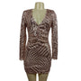 Boohoo Women’s Rose Gold Sequin Long Sleeve V Collar Short Dress Sz 2