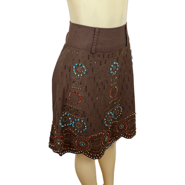 Basil & Maude Embellished Beaded Brown A-Line Skirt Size 2