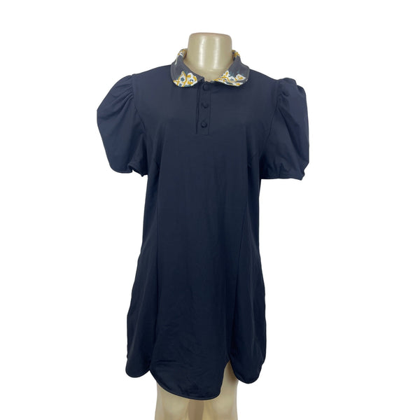 Mumford & Golf Womens Navy Puff Sleeve Dress With Floral Collar Sz XXL - New