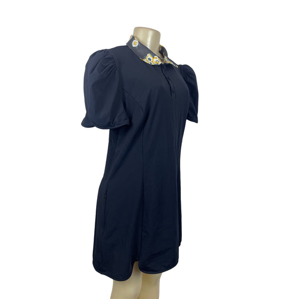 Mumford & Golf Womens Navy Puff Sleeve Dress With Floral Collar Sz XXL - New