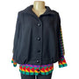 Vintage Ragamuffin Black Multicolored Button Down Wool Cardigan Sweater Sz M/L