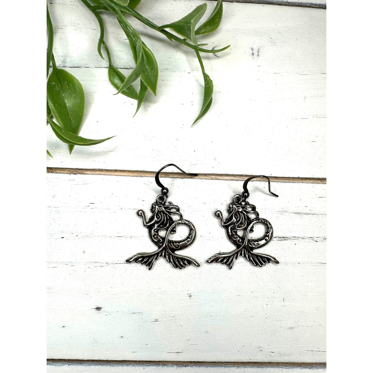 Silver Tone 3D Graceful Mermaid Earrings