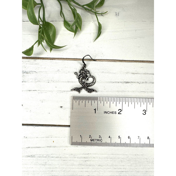 Silver Tone 3D Graceful Mermaid Earrings