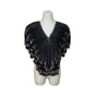 Vintage Sequin Beaded Black Short Sleeve Top Peacock Design