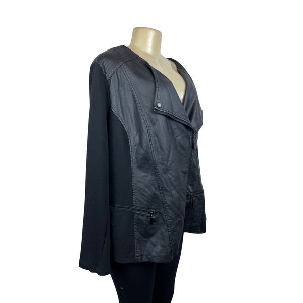 Alfani Womens 2X Black Faux Leather Polyester Biker Style Jacket With Zip Pockets