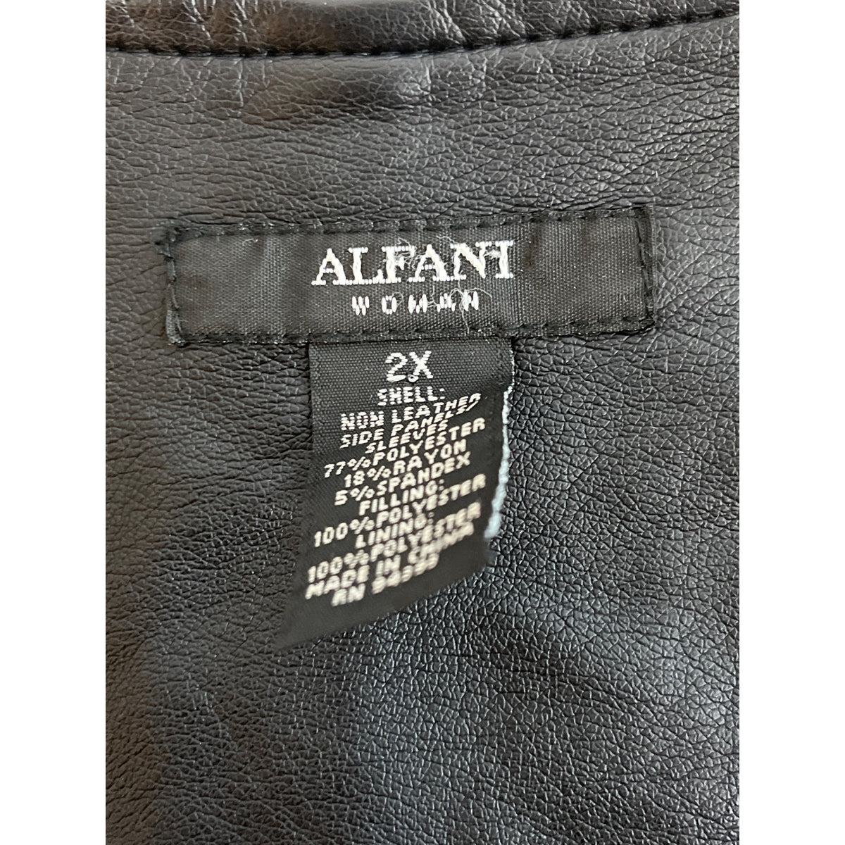 Alfani Womens 2X Black Faux Leather Polyester Biker Style Jacket With Zip Pockets