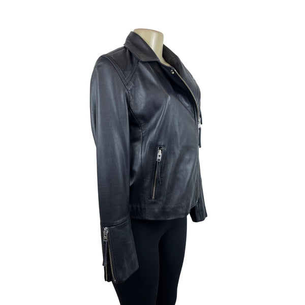 Topshop Womens Black Faux Leather Biker Jacket Size 6