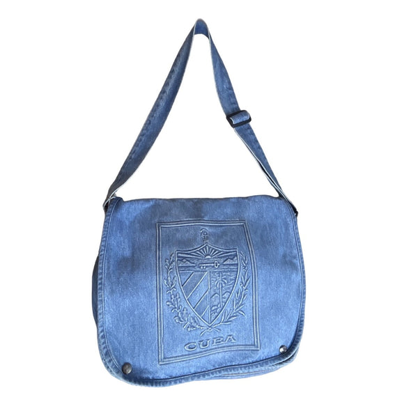 Little Havana Women's Blue Cuban Coat Of Arms Fold Over Messenger Bag - NWT