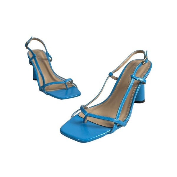 Nasty Gal Women's Light Blue Square Toe Block Heeled Sandals Sz 6 - NWOB