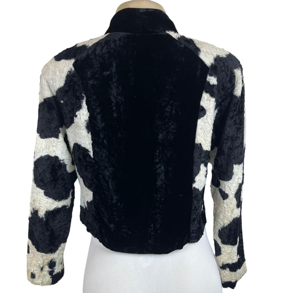 Eiffel Women's Black & White Cow Print Faux Fur Jacket Fuzzy Long Slleeve Sz M/L