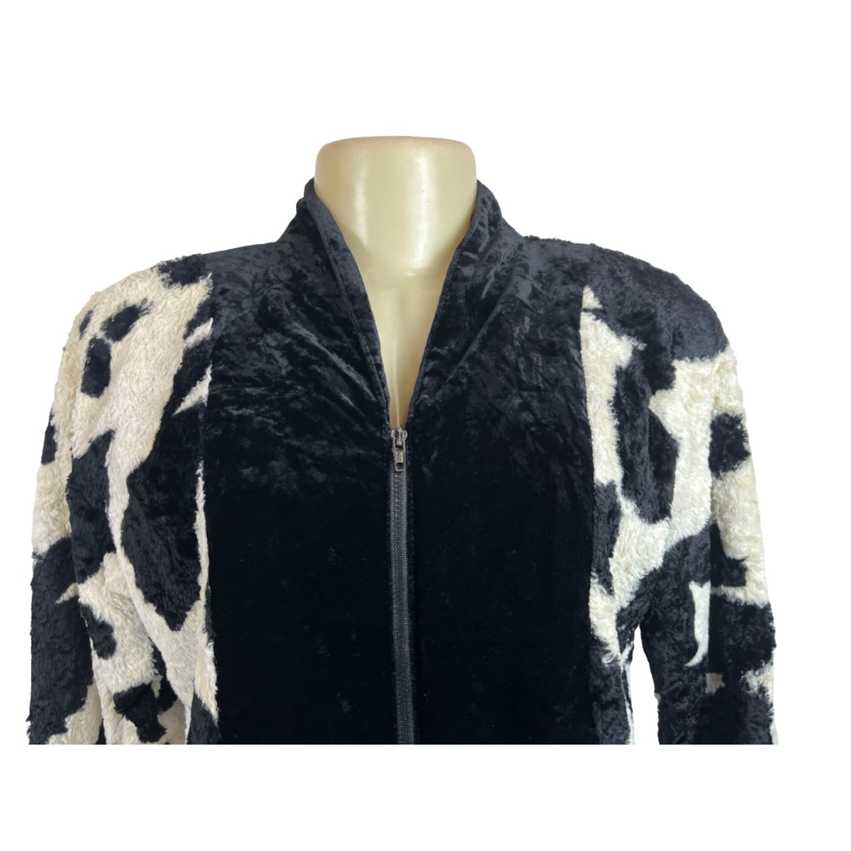 Eiffel Women's Black & White Cow Print Faux Fur Jacket Fuzzy Long Slleeve Sz M/L