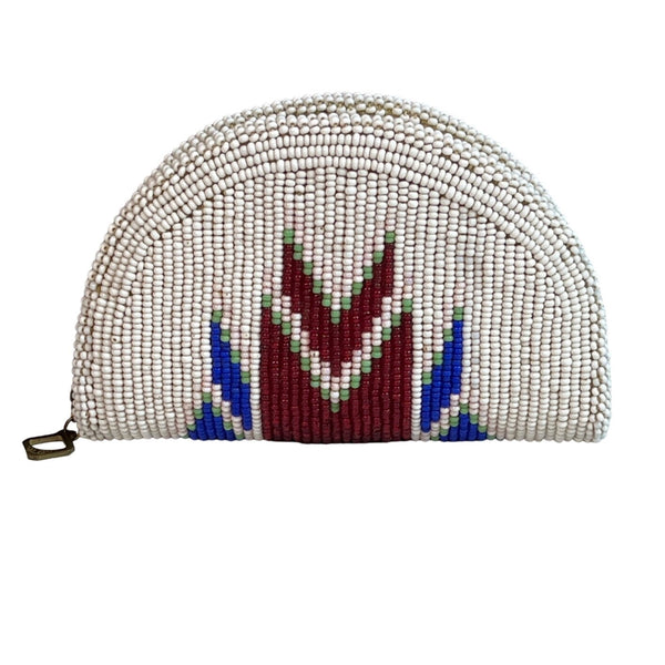 Handcrafted Women's White Native American Art Design Beaded Coin Purse