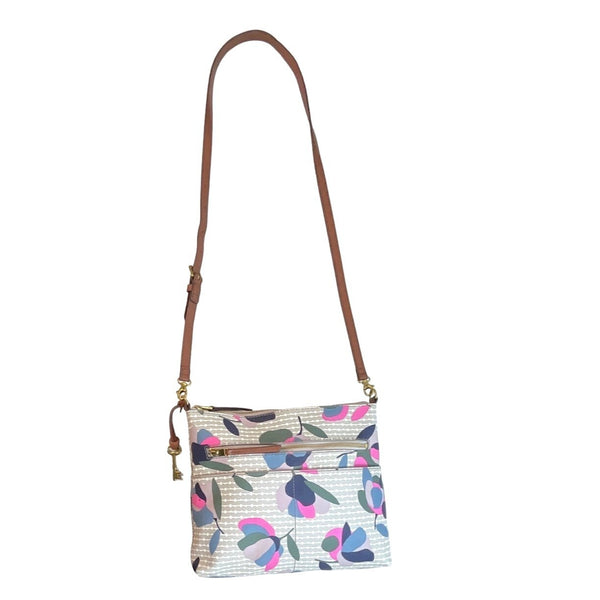 Fossil Women's Grey  Multicolor Floral Print Fiona Crossbody Bag Sz M