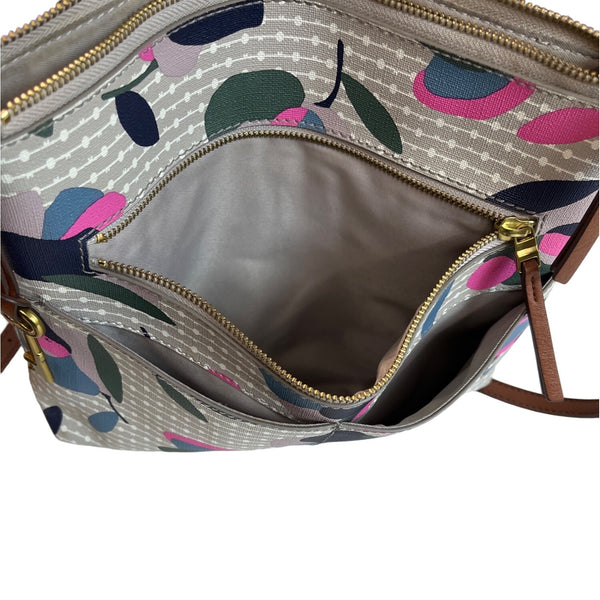 Fossil Women's Grey  Multicolor Floral Print Fiona Crossbody Bag Sz M