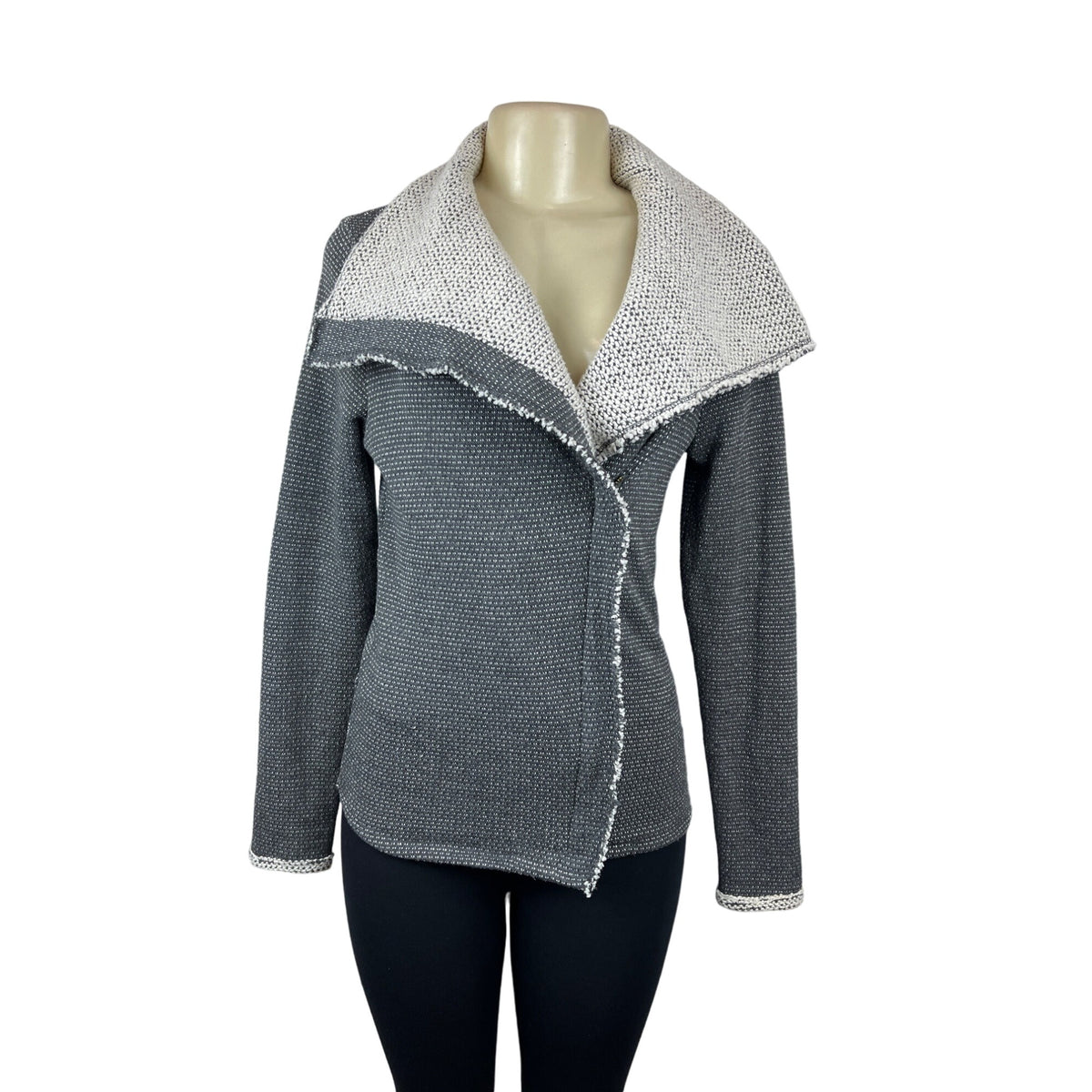 Lilla P Women's Grey Long Sleeve Knitted  Overlap Zip Jacket  Sz XS