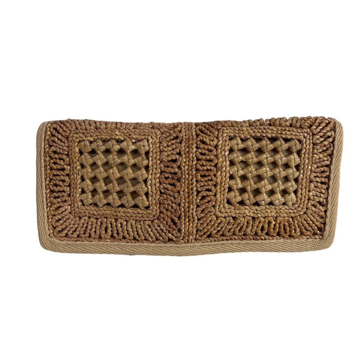 Vintage Raffia Women’s Woven Wicker Beige Straw Clutch Purse Bag Sz S