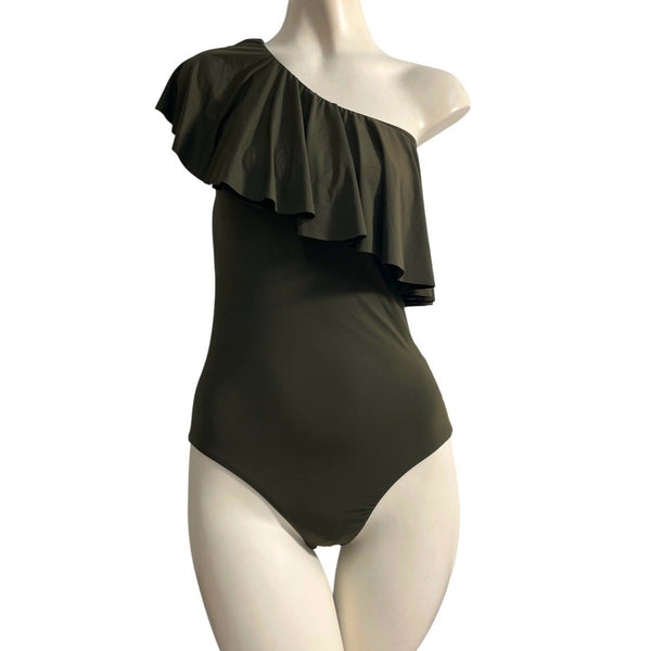 So De Mel Olive Green Maillot Maiorca Ruffle One-Piece Swimsuit Sz L/G