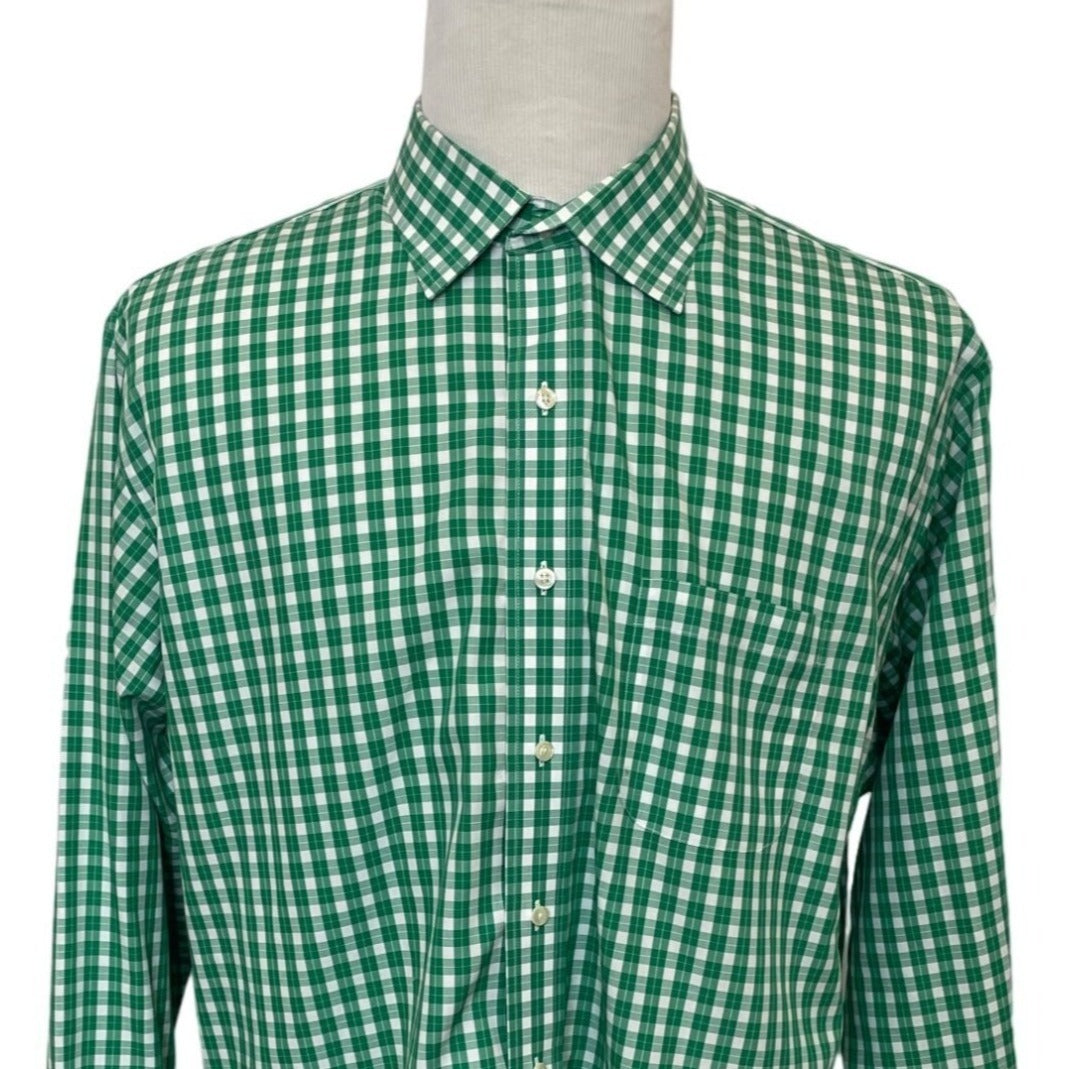 Brooks Brother Men's Green and White Long Sleeve Button Up Grid Style Shirt Sz 18-4/5