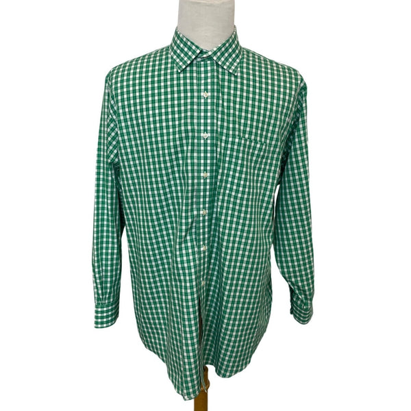 Brooks Brother Men's Green and White Long Sleeve Button Up Grid Style Shirt Sz 18-4/5