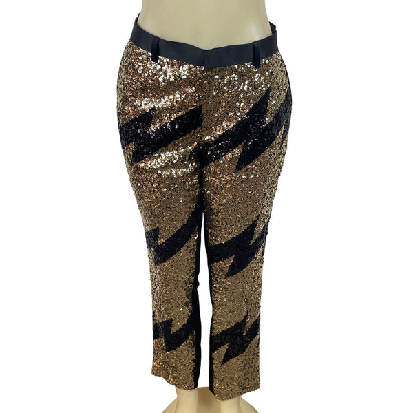 Asos Womens Black & Gold Sequined Straight Pants With Zigzag Pattern Sz 34x30