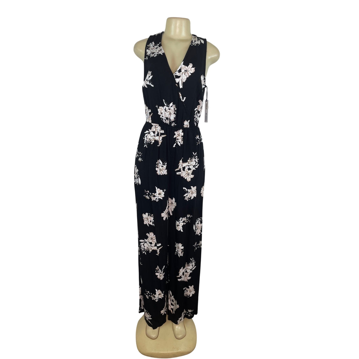 BB Dakota Womens Black Floral Sleeveless Jumpsuit With Tie Back Size Medium- New