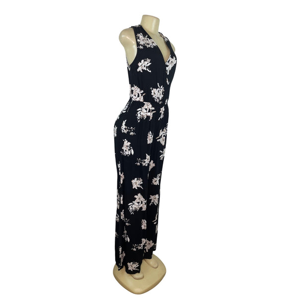 BB Dakota Womens Black Floral Sleeveless Jumpsuit With Tie Back Size Medium- New