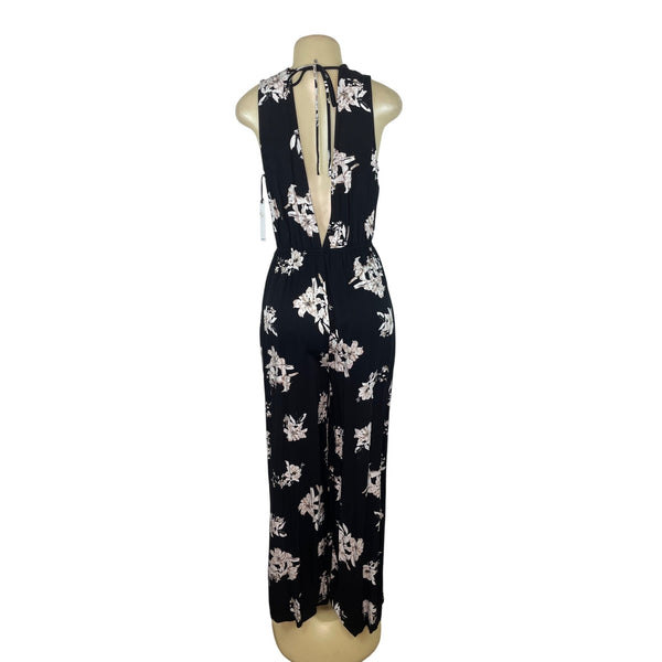 BB Dakota Womens Black Floral Sleeveless Jumpsuit With Tie Back Size Medium- New