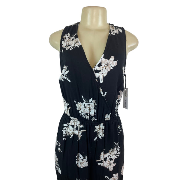 BB Dakota Womens Black Floral Sleeveless Jumpsuit With Tie Back Size Medium- New