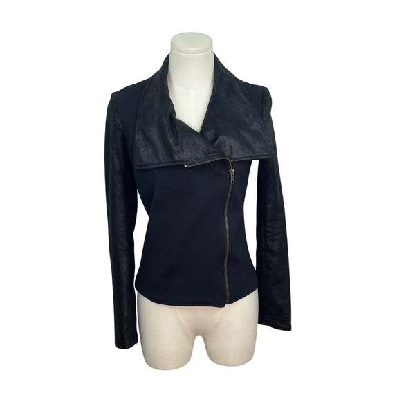 SW3 Bespoke Womens Black Jacket With Decentered Zipper Sz P