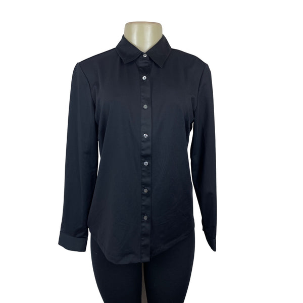 J.McLaughlin Womens Black Solid Long Sleeve Button-Up Shirt M