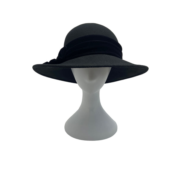 Scala Collection Womens Black Wool Felt Hat With Velvet Bow Accent