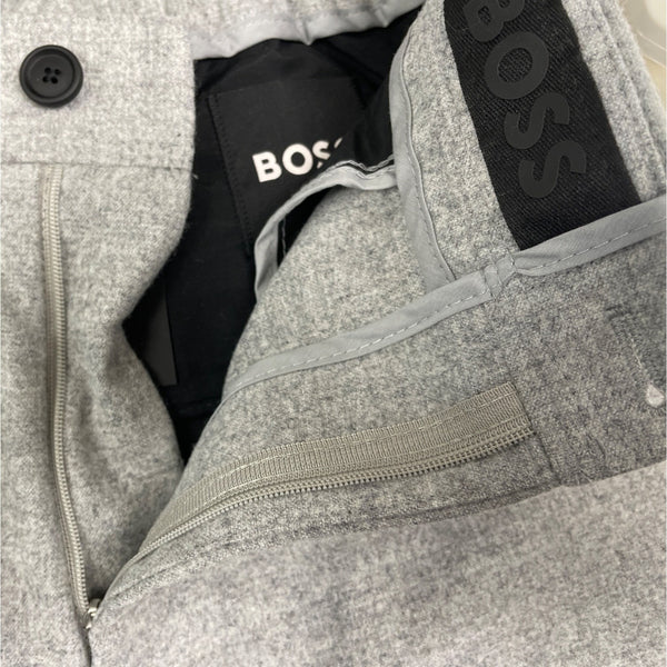 Boss Mens Grey Slim Fit Trousers With Button Closure & Side Pockets Sz 34R- New