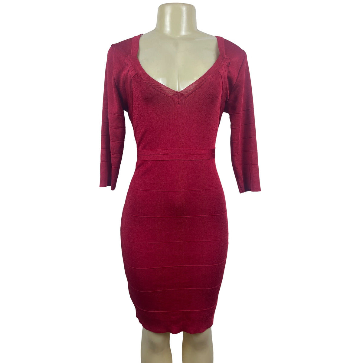 Kardashian Kollection Women’s Longsleeve V Collar Bodycon Red Dress Sz M - NWT