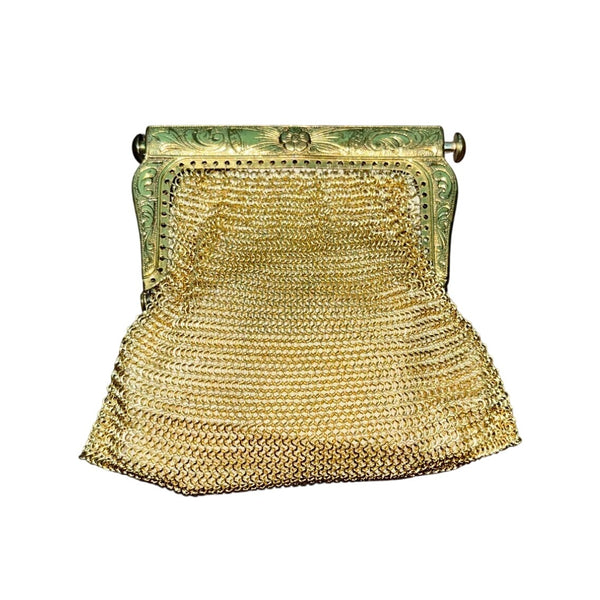 Vintage Medieval Gold-Tone Metal Mesh With Ornate Frame Women’s Coin Purse Sz XS