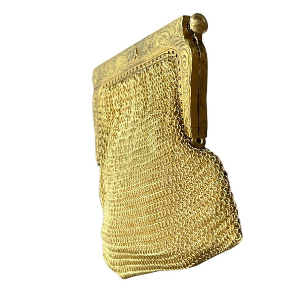 Vintage Medieval Gold-Tone Metal Mesh With Ornate Frame Women’s Coin Purse Sz XS