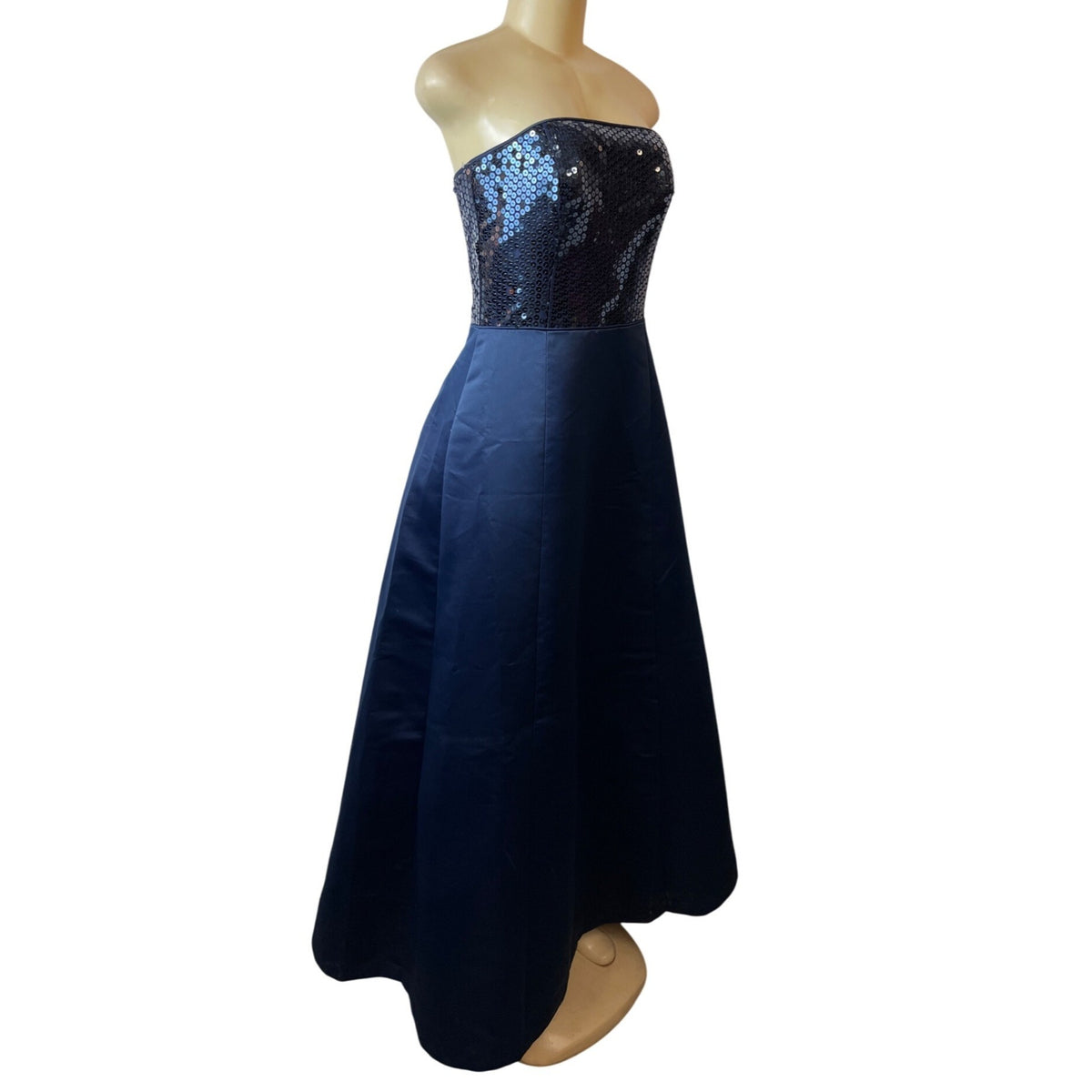 Basix II Navy Blue Sequin Bodice Strapless Gown A-Line Womens Evening Dress Sz 8