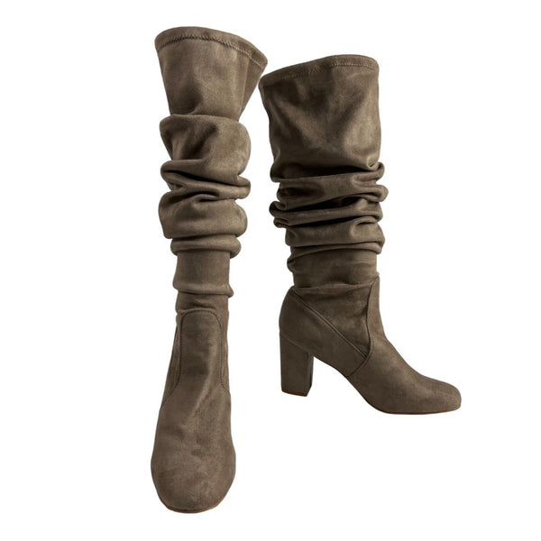 Chinese Laundry Women's Khaki Suede Knee High Slouchy Heeled Boots Sz 10 - NWOB