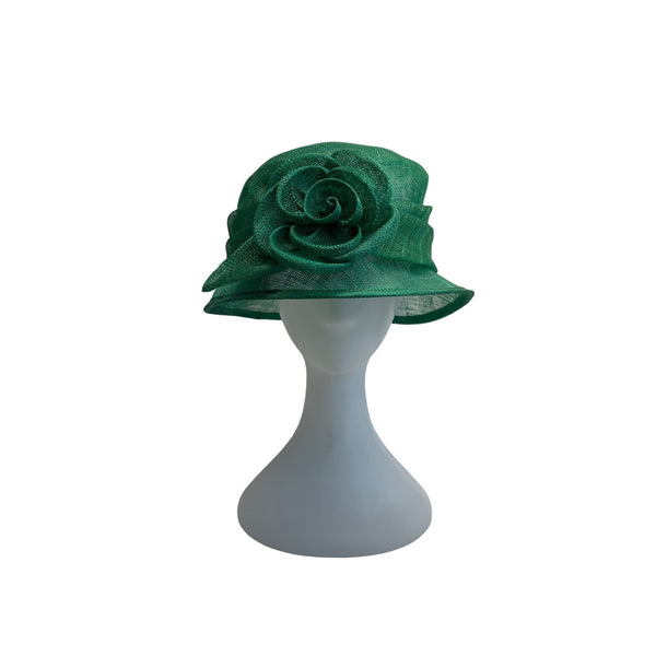 C.C Exclusives Womens Green Sinamay Cloche Hat With Flower Accent - One Size